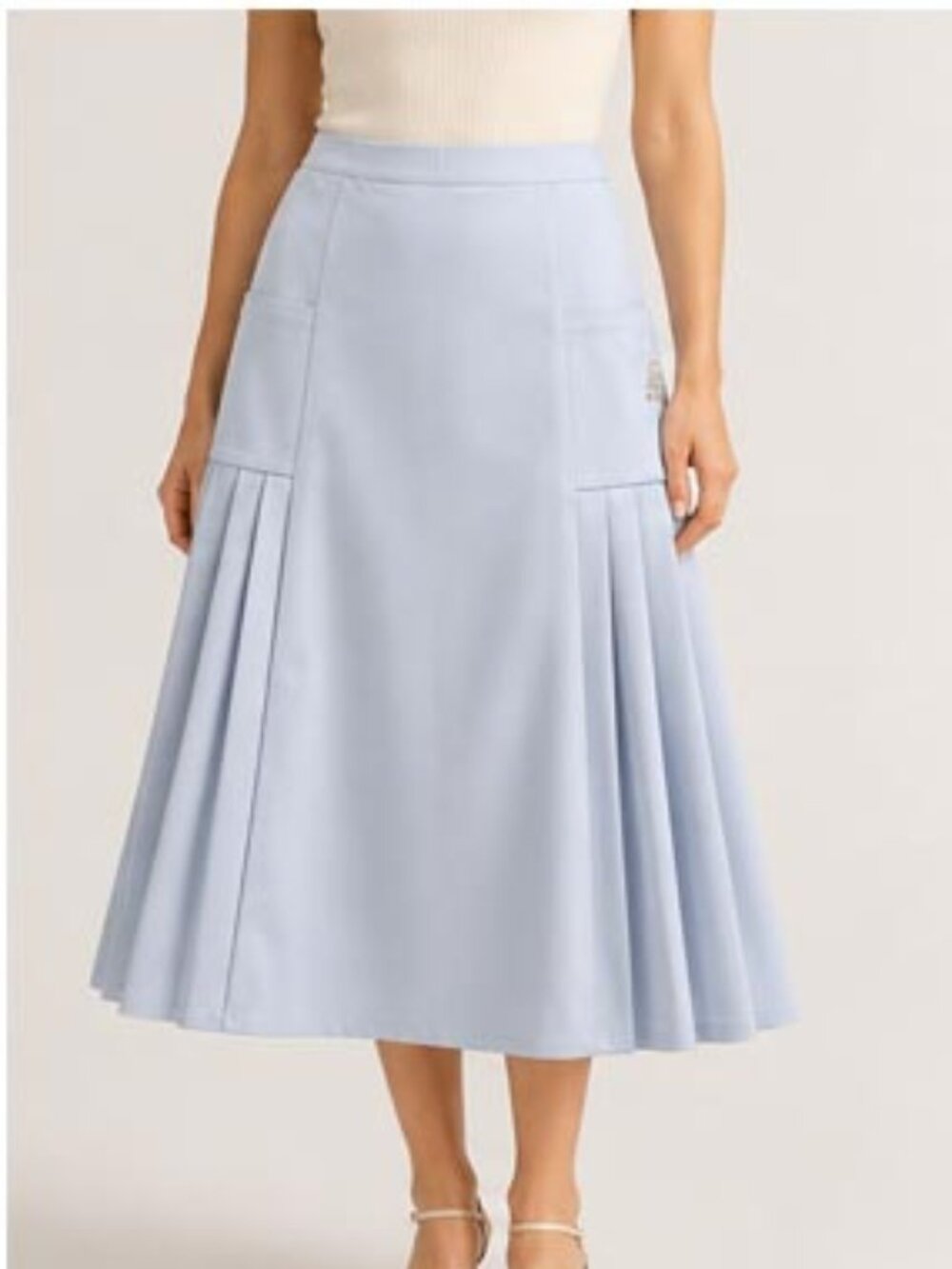 Women’s Pleated Panel Midi Skirt with Side Cell Phone Pockets